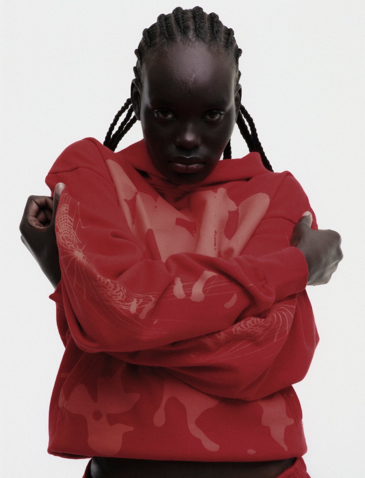RED X-RAY HOODIE ON MODEL