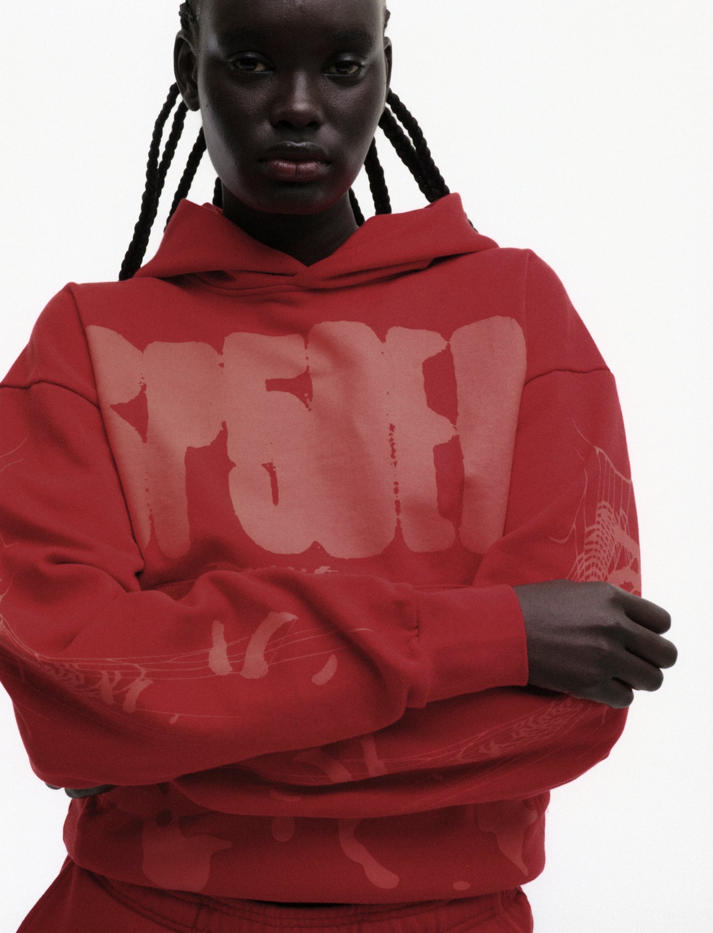 RED X-RAY HOODIE ON MODEL