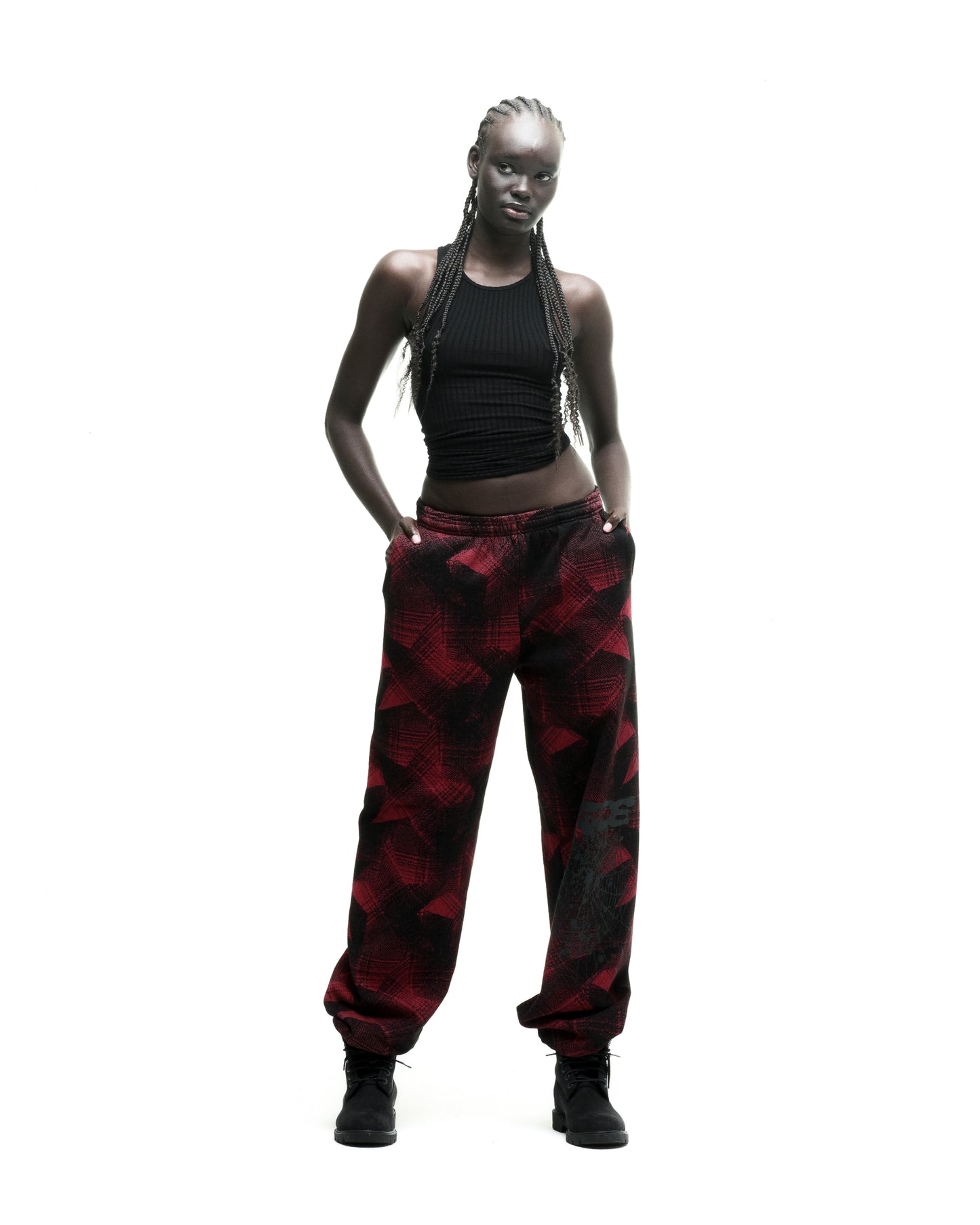 PLAID SPLATT SWEATPANT ON MODEL