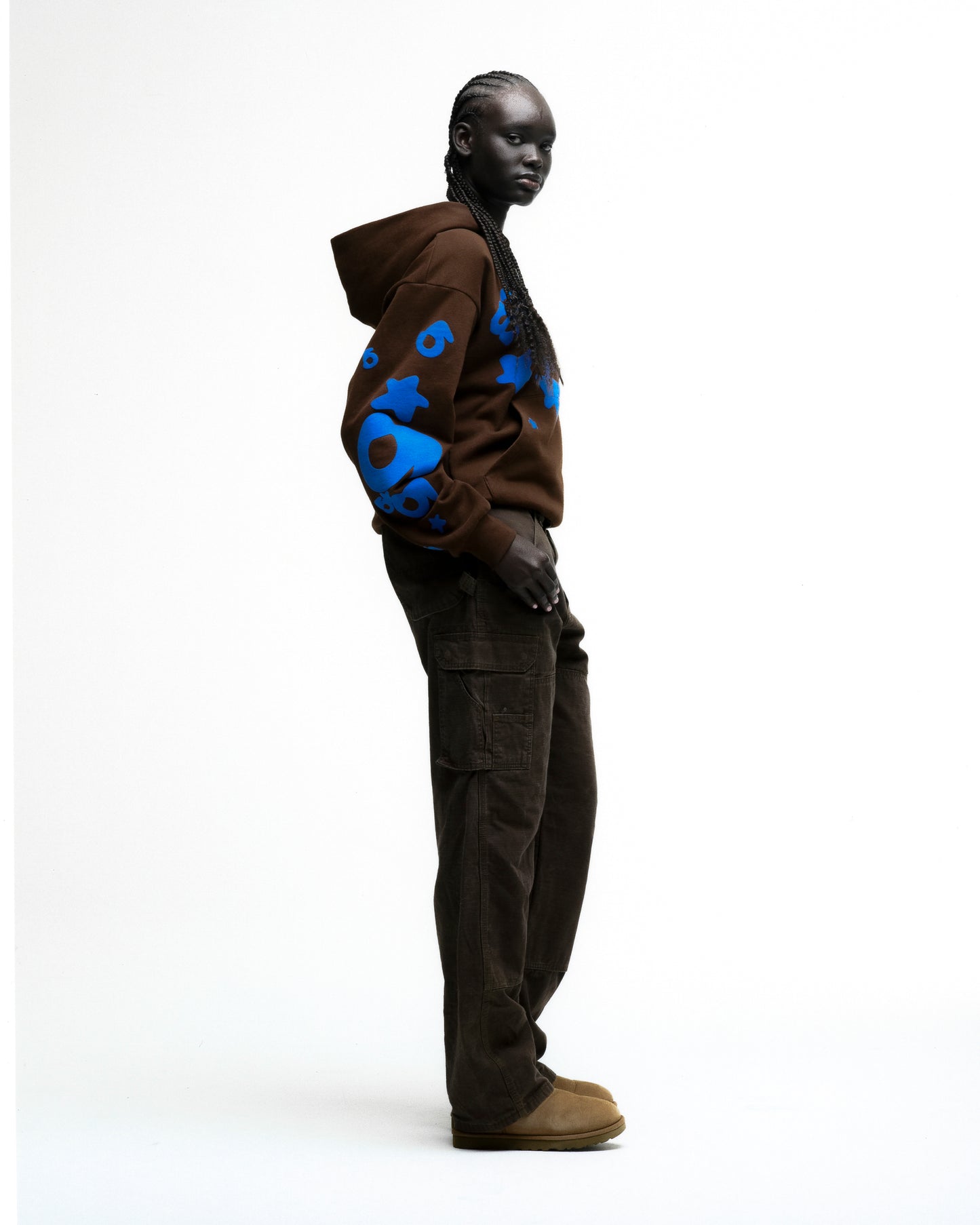 BROWN BELUGA HOODIE ON MODEL