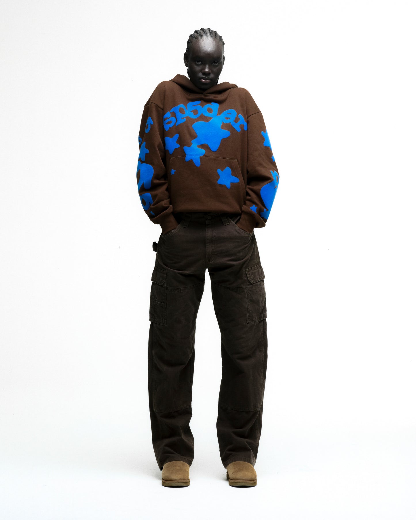 BROWN BELUGA HOODIE ON MODEL