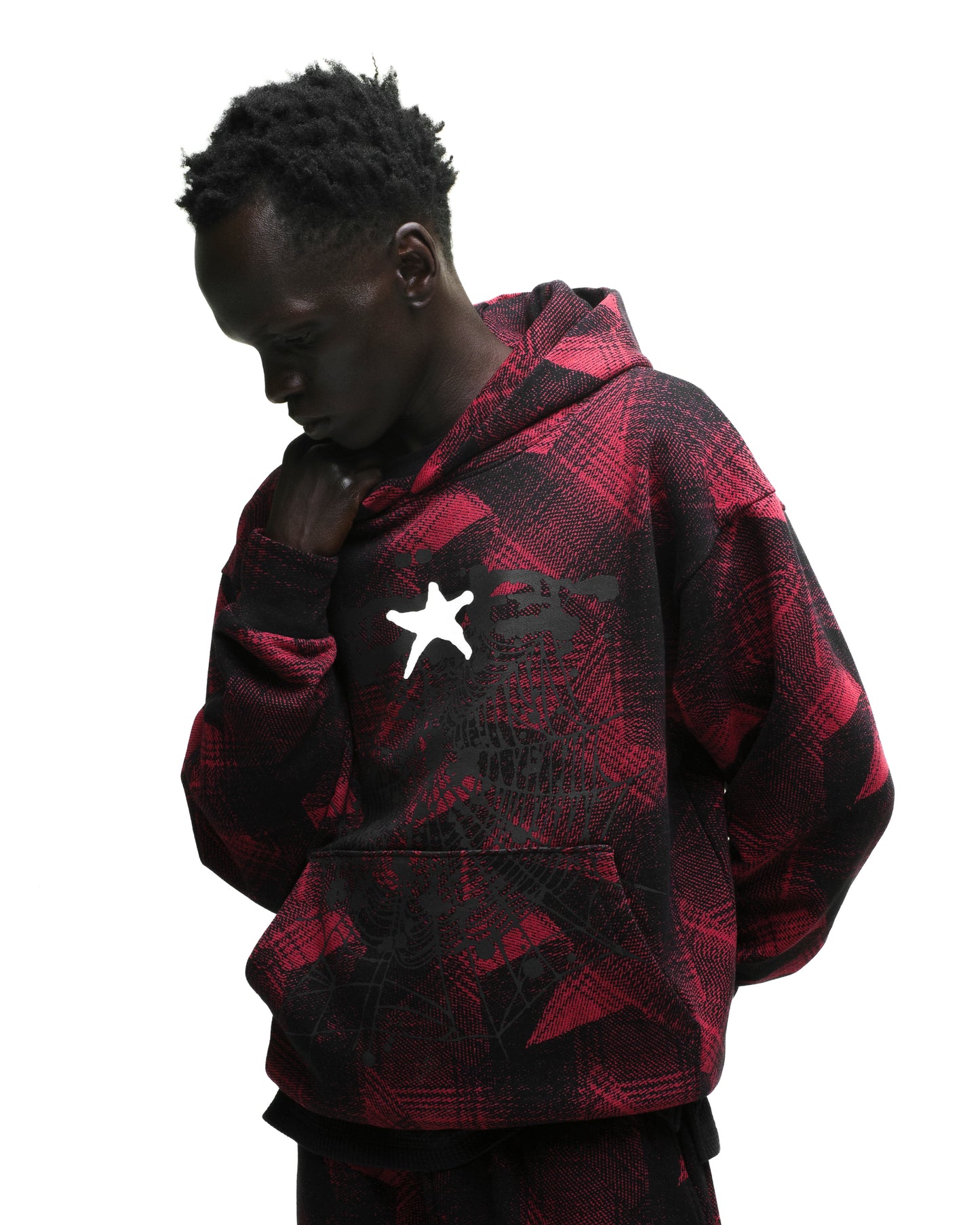 PLAID SPLATT HOODIE ON MODEL