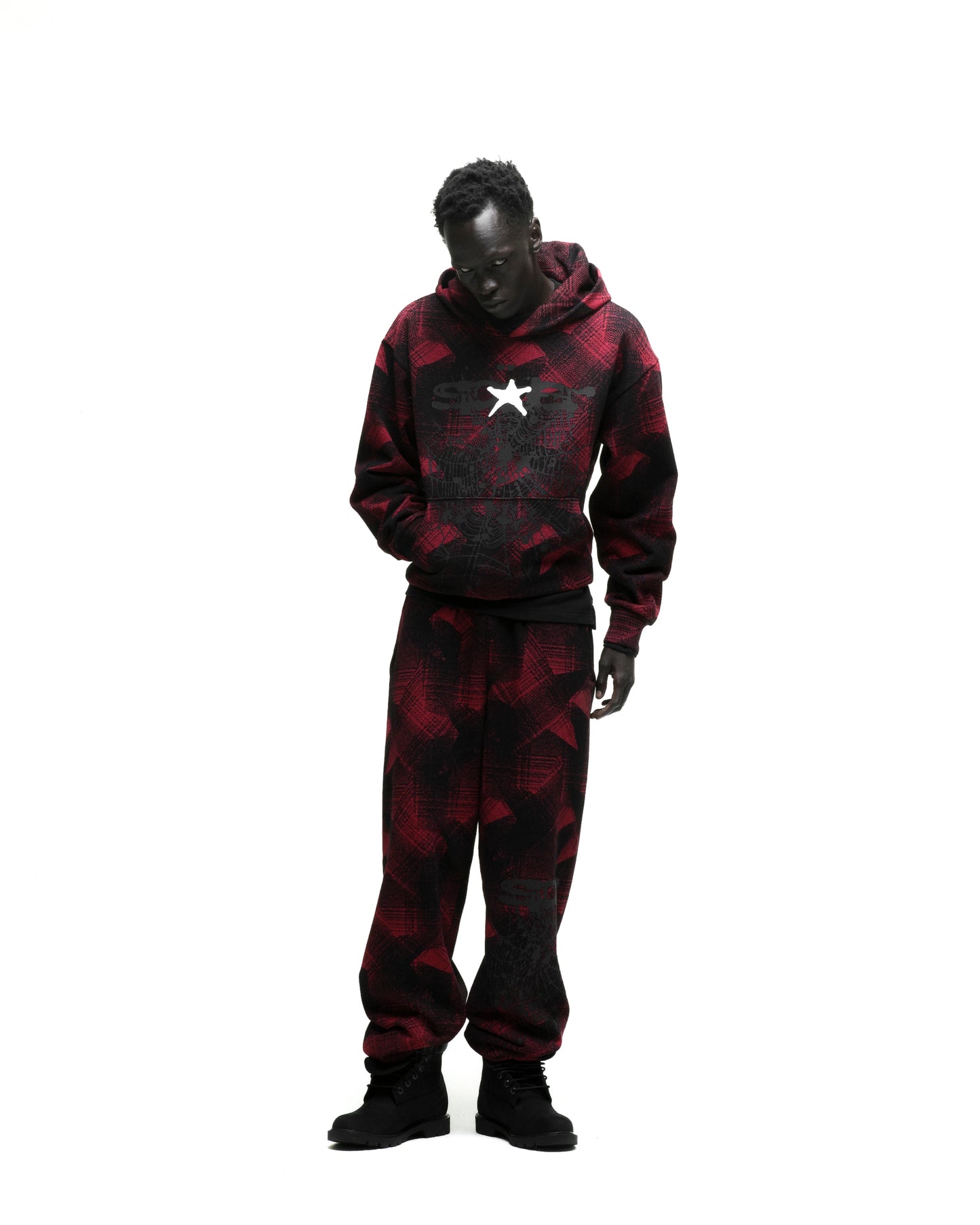 PLAID SPLATT HOODIE ON MODEL