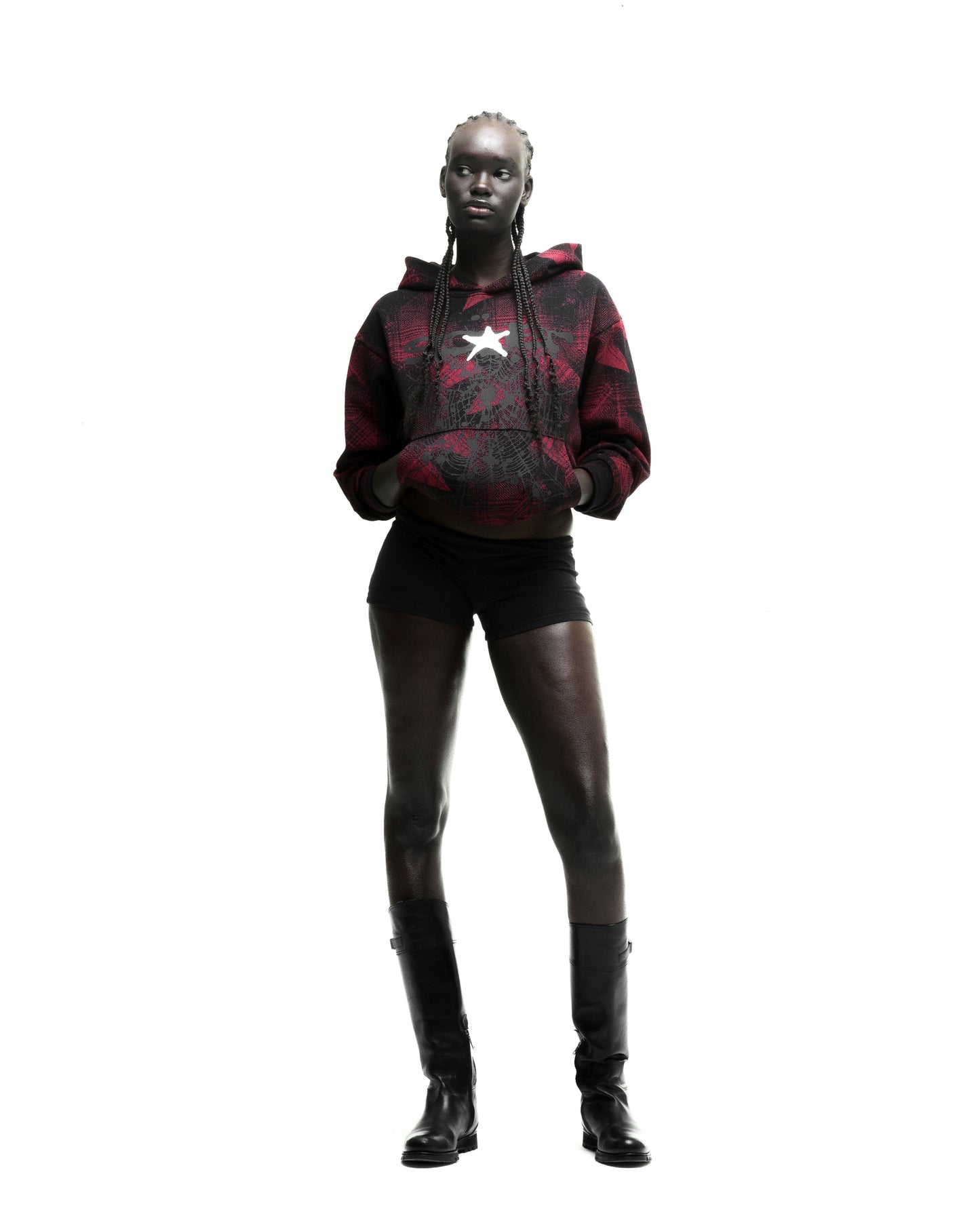 PLAID SPLATT HOODIE ON MODEL