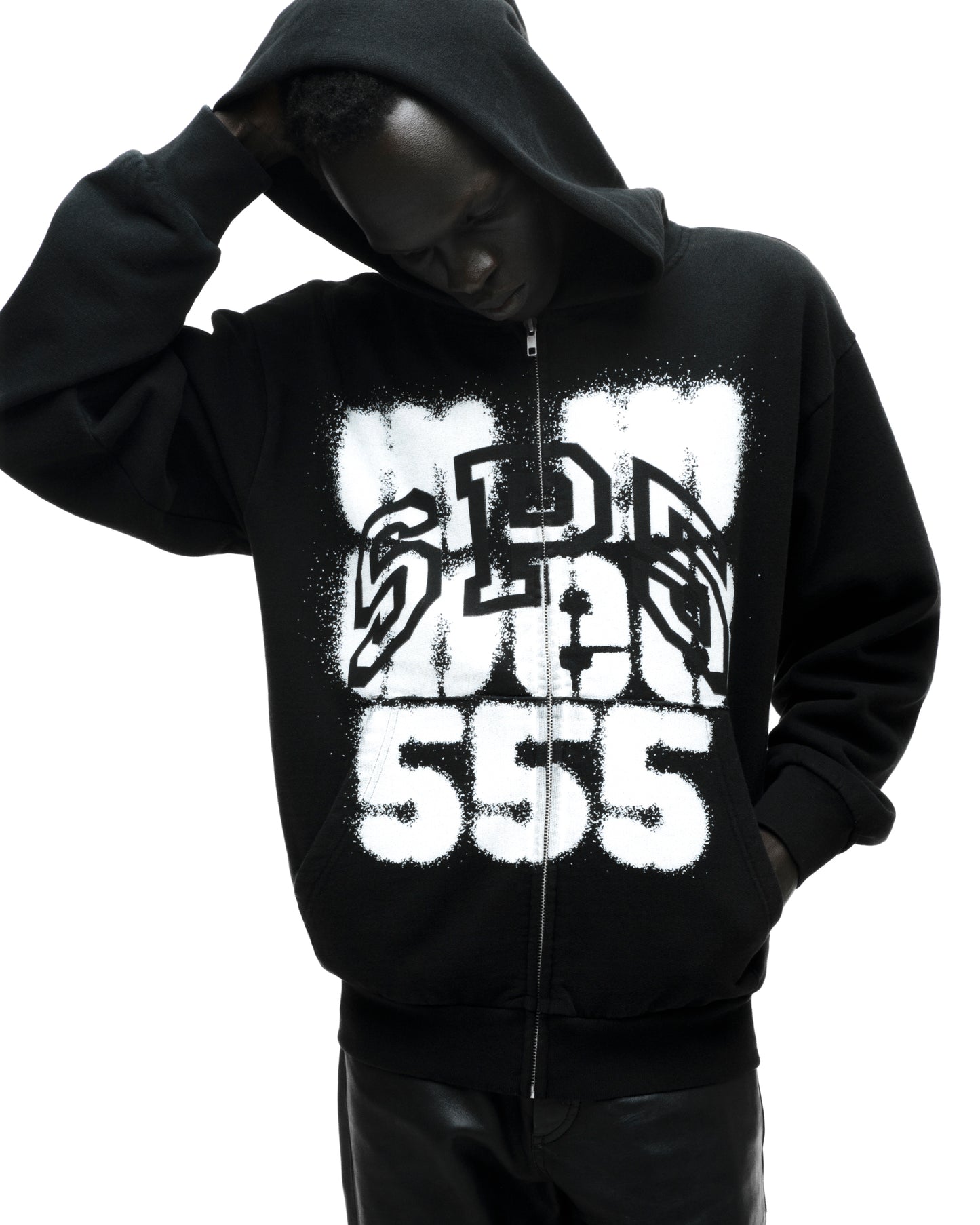 SP555 ZIP HOODIE ON MODEL