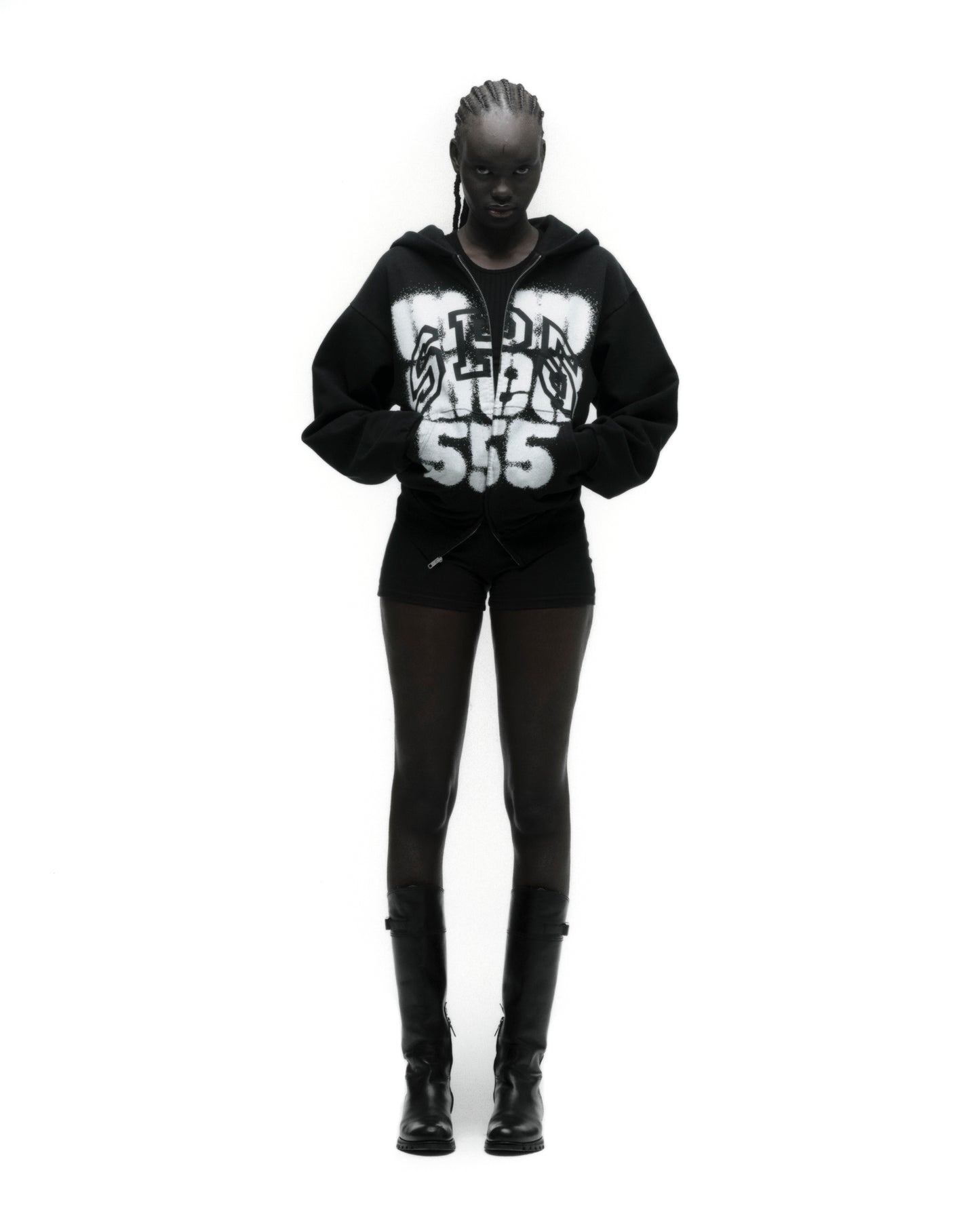 SP555 ZIP HOODIE ON MODEL