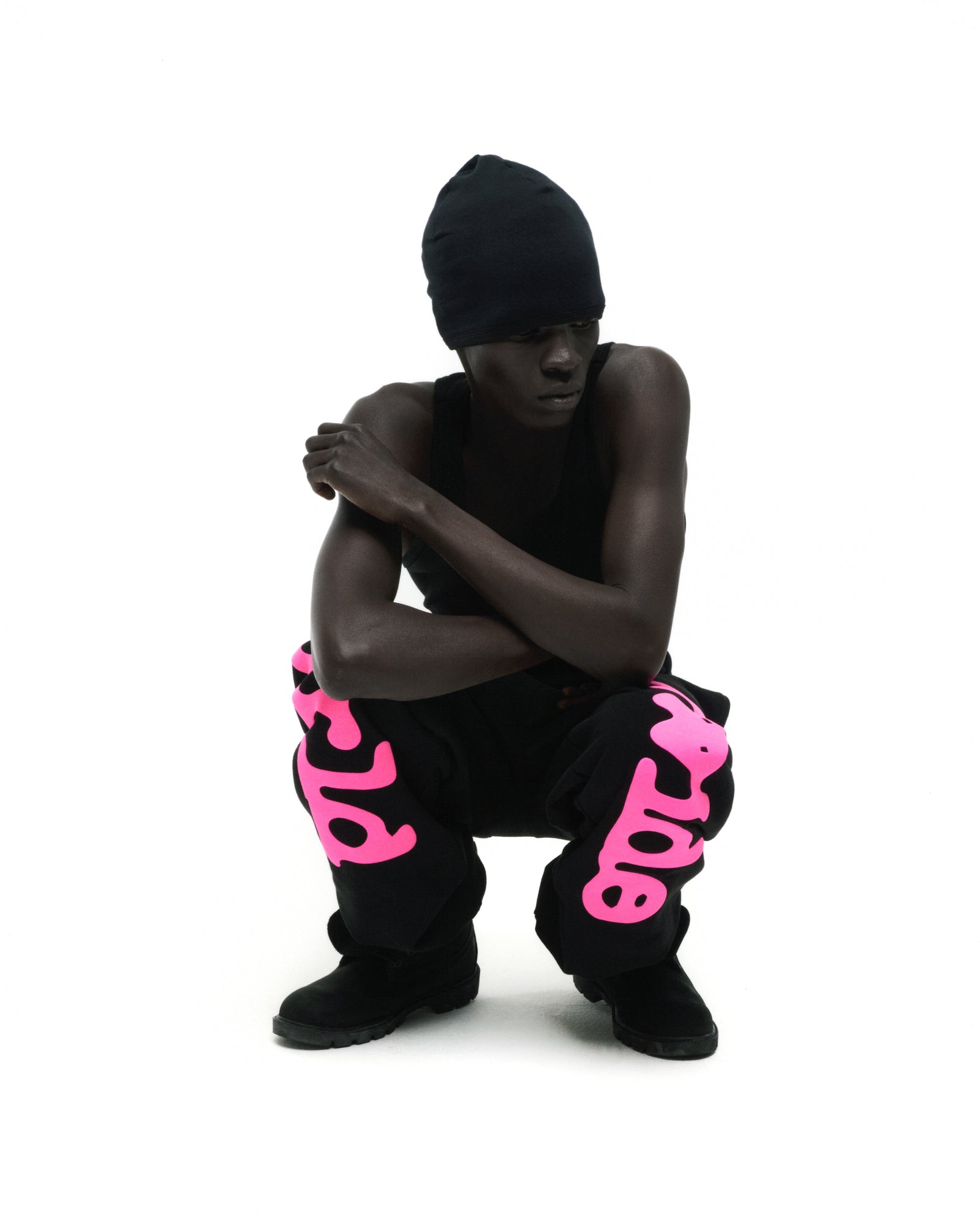 BLACK BELUGA ANGEL NUMBER SWEATPANT ON MODEL