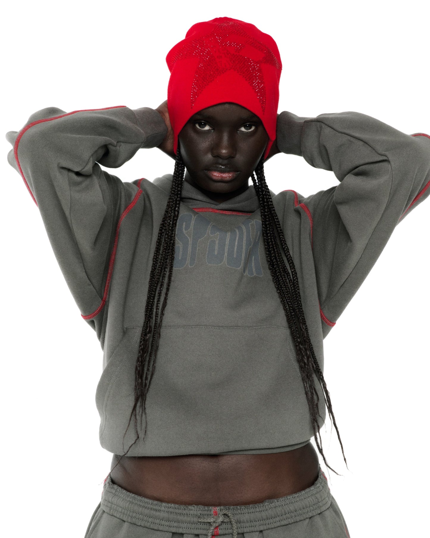 SLATE ARCHIVE CONTRAST HOODIE ON MODEL