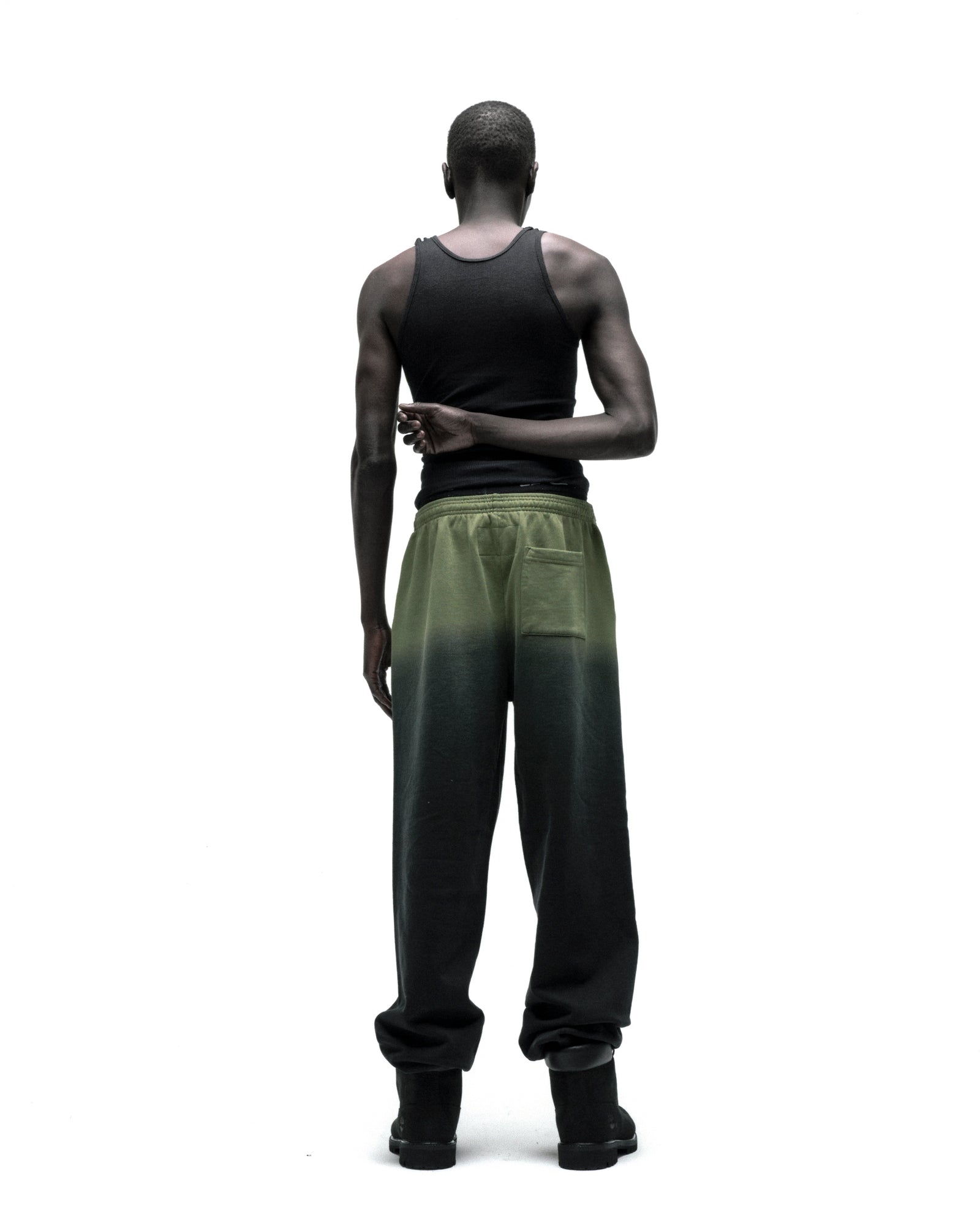 OG WEB OMBRE SWEATPANT: Green to black ombre cotton fleece sweatpants with elasticized cuffs.