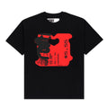 Black cotton TOAST TEE with a red and black bread tag graphic print on the front.
