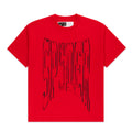 Red 100% cotton tee with distressed black 'SP5DER' graphic print on front. Standard fit.