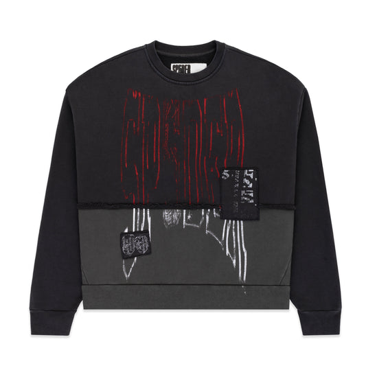BLACK DIFFUSED COLLEGIATE CREWNECK