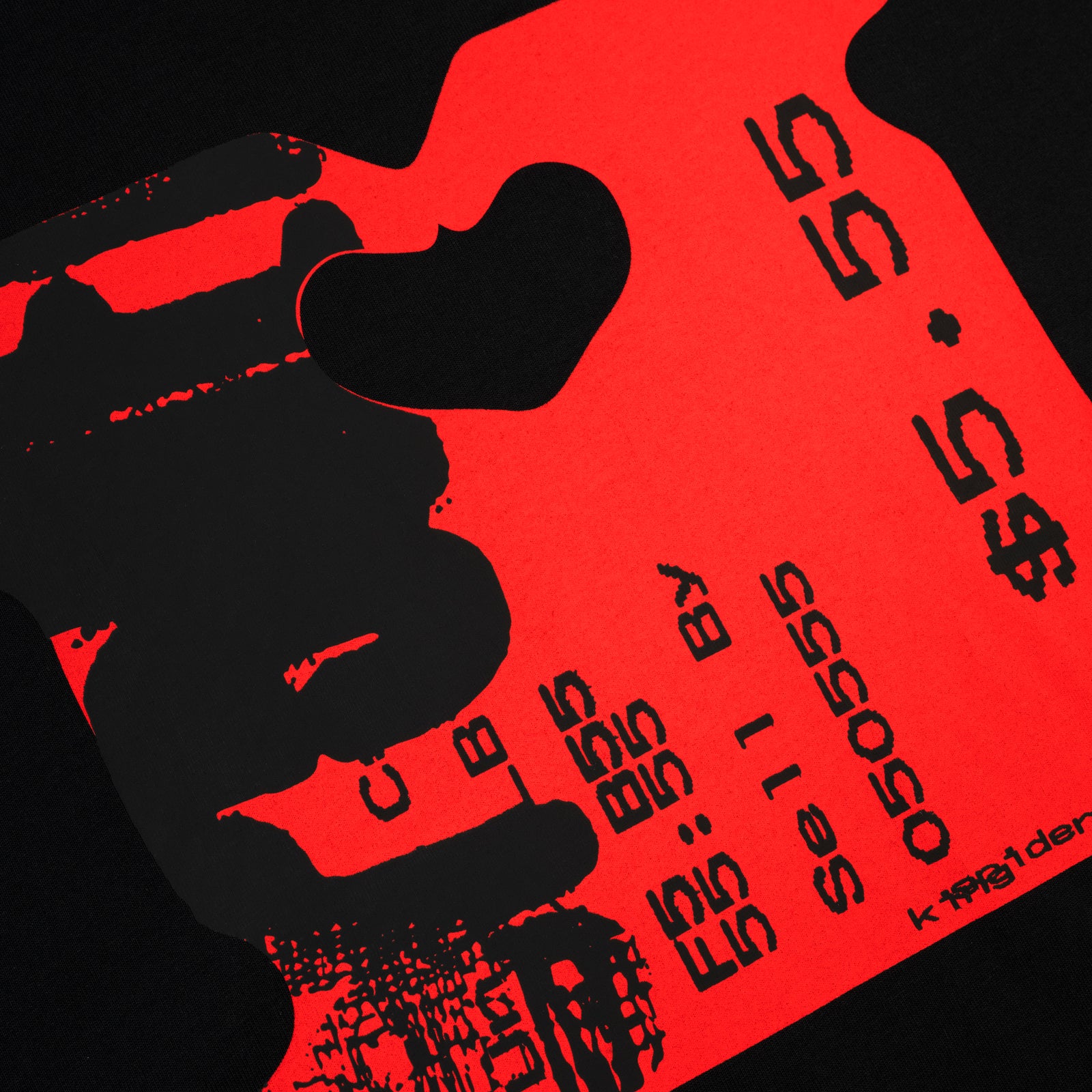Black cotton Toast Tee with a bold red graphic print featuring numbers and text.