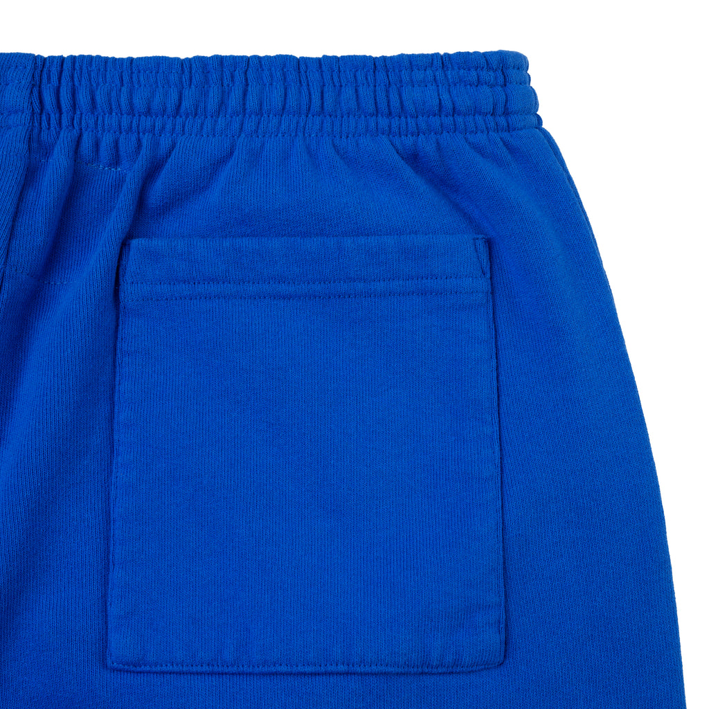 Blue 100% cotton fleece sweatpant with elasticized waistband and back pocket.