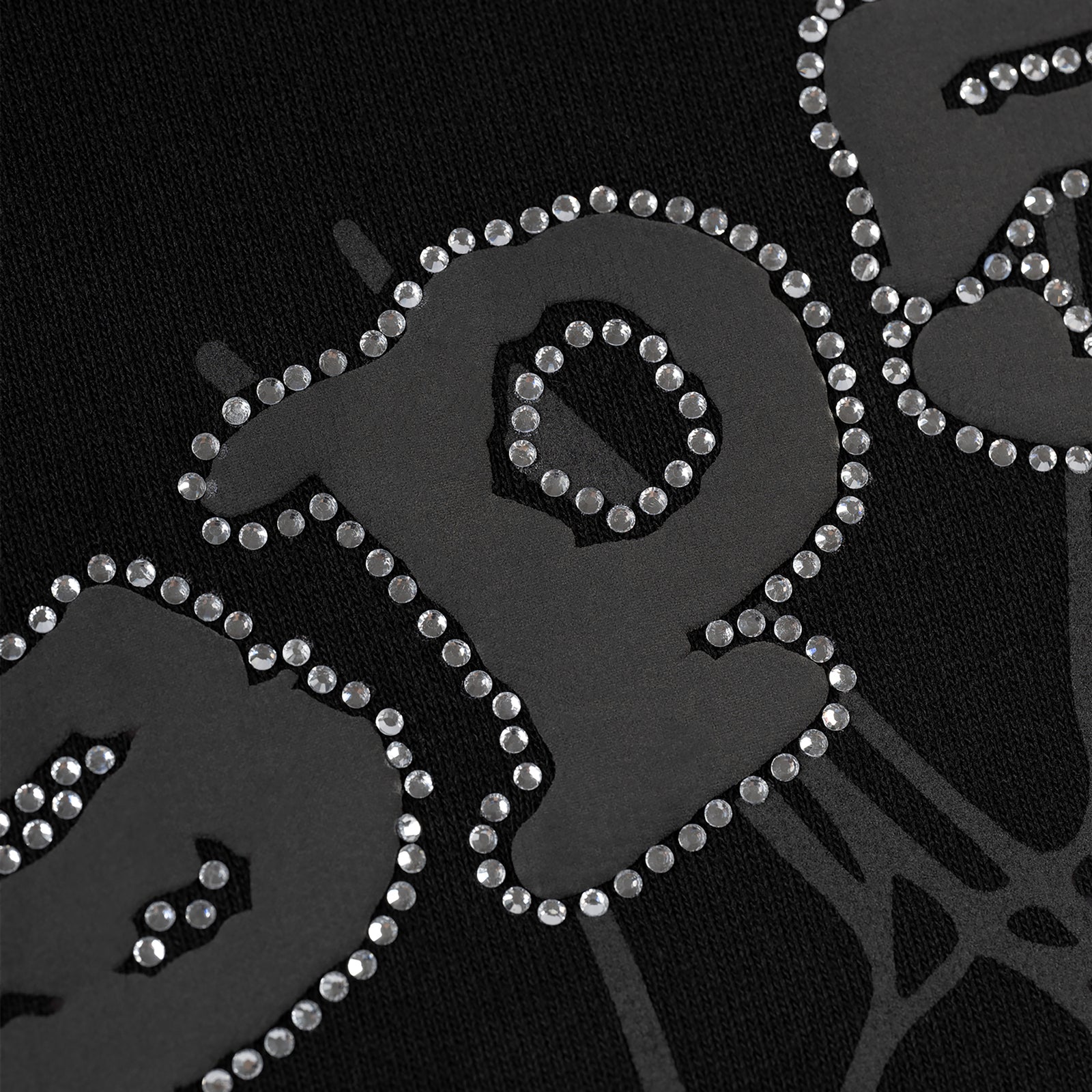 Black 13oz cotton fleece OG WEB V2 Rhinestone Zip Up with rhinestone border detail.
