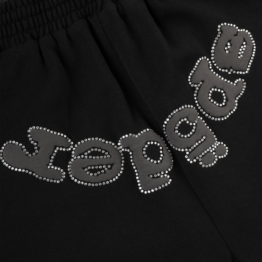 Black OG WEB V2 shorts with "WEB" and "OG" in rhinestone-studded bubble letters.