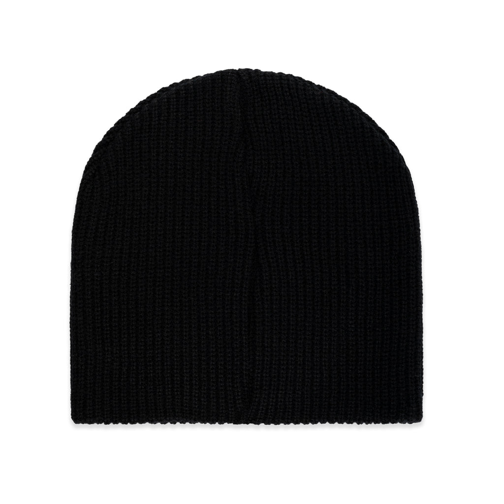 Black knit ribbed beanie with a subtle '5 Athletic' chenille patch.
