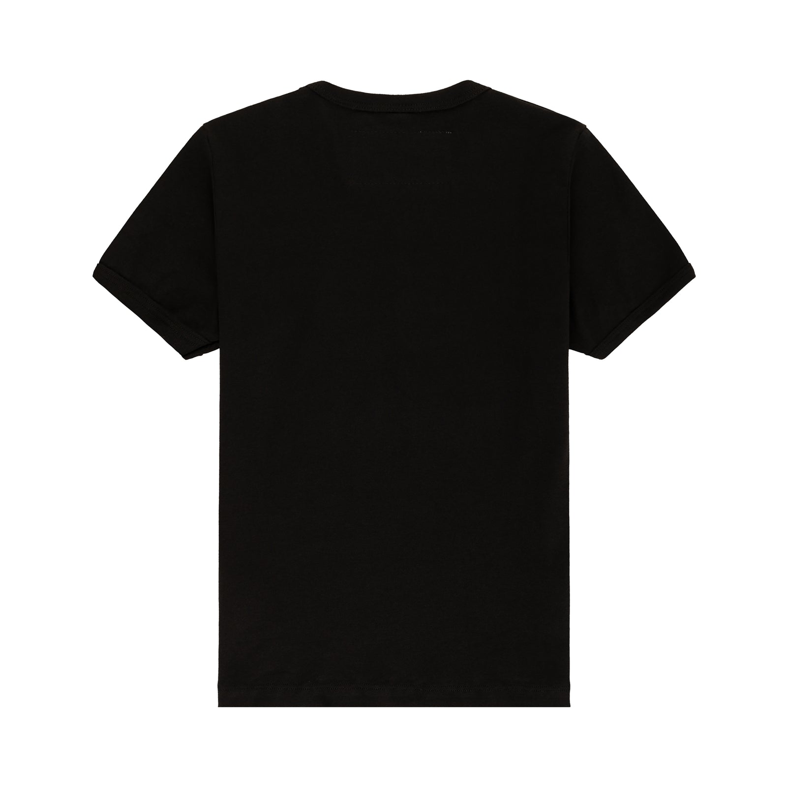 Black cotton Phantom Souvenir Baby Tee, short sleeve, crew neck, back view.