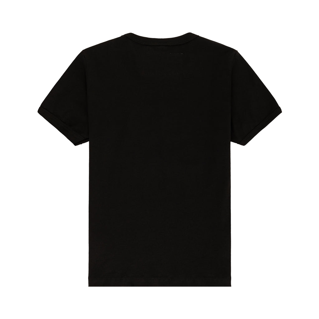 Black cotton Phantom Souvenir Baby Tee, short sleeve, crew neck, back view.