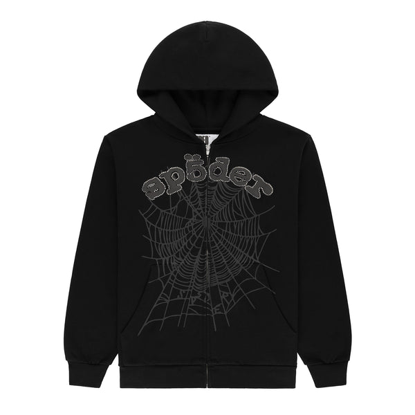 BLACK OG WEB V2 RHINESTONE ZIP UP | SP5DER | KING SPIDER