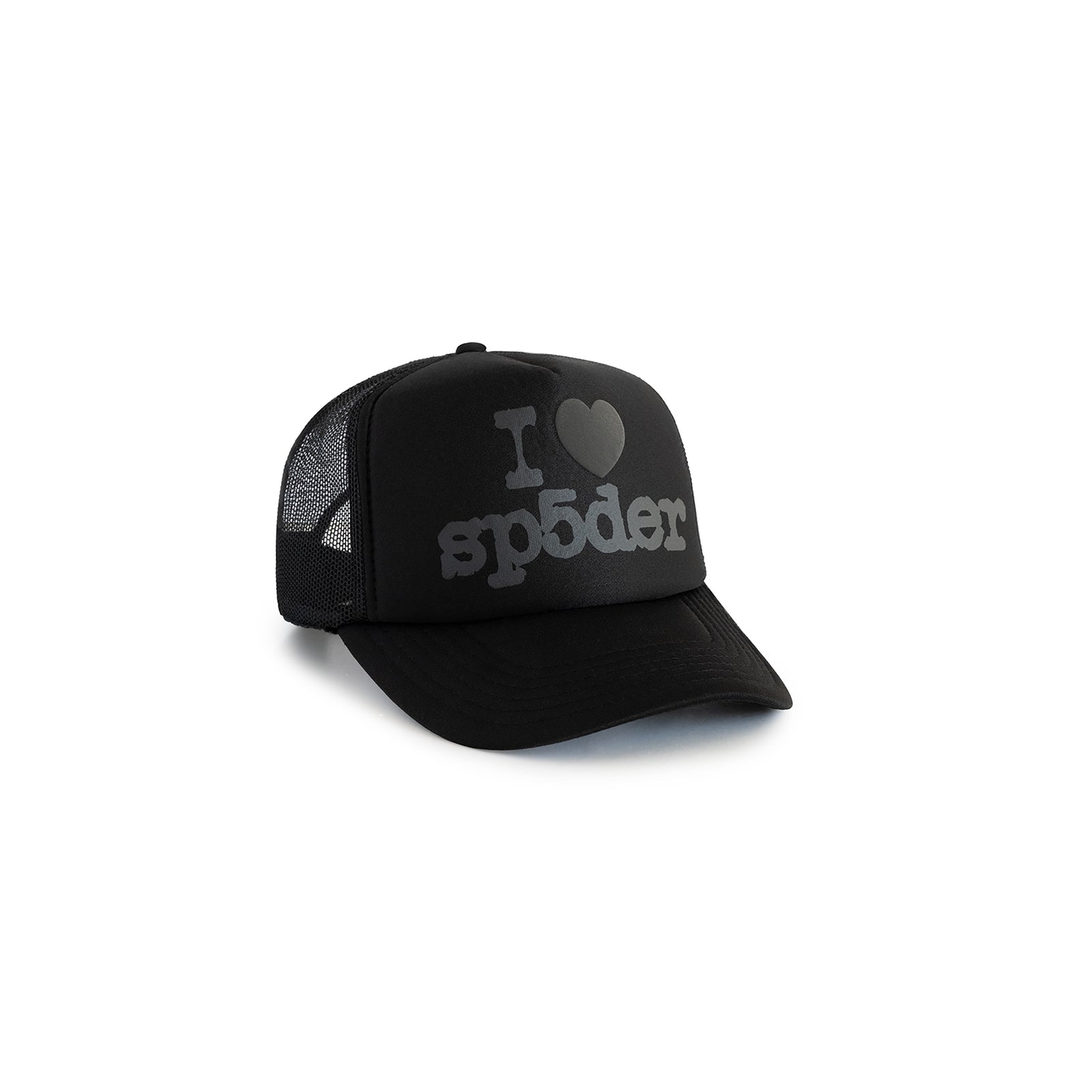 Black PHANTOM SOUVENIR TRUCKER HAT with "I ❤️ sp5der" text on the front.
