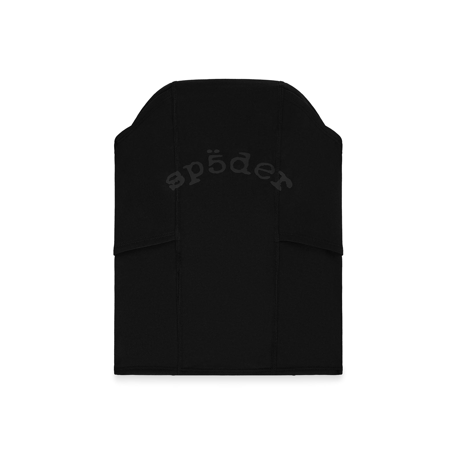 Black OG LOGO V2 SHIESTY MASK made of breathable spandex with a dark gray SP5DER graphic print.