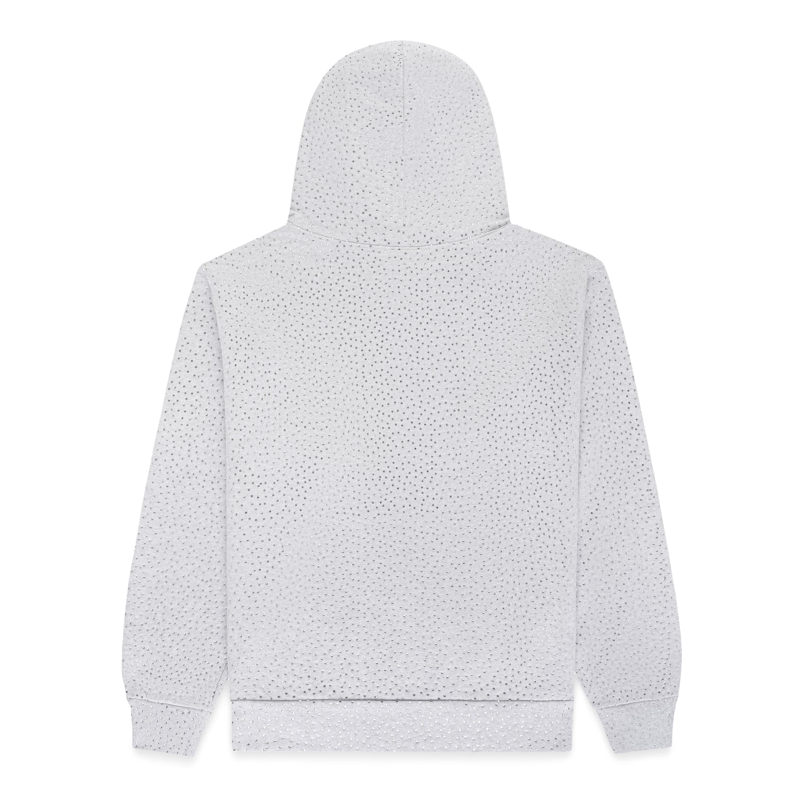 Back of a light grey VVS HOODIE with all-over tonal rhinestone application.