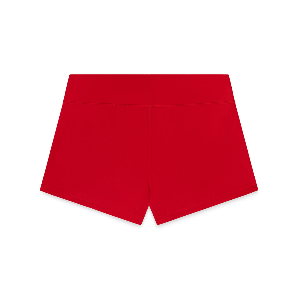 Red stretch cotton jersey short with elasticized waistband.