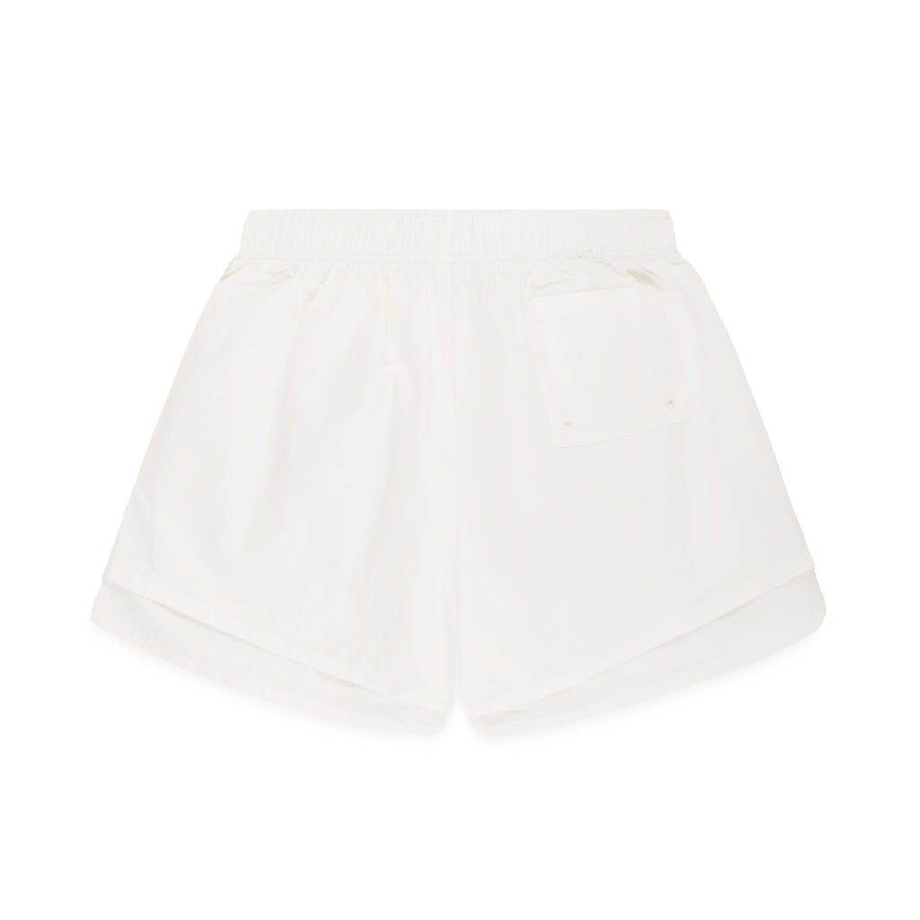 White OG WEB DOUBLE LAYER SHORT, 4oz water repellent nylon, high-low design, patch back pocket.
