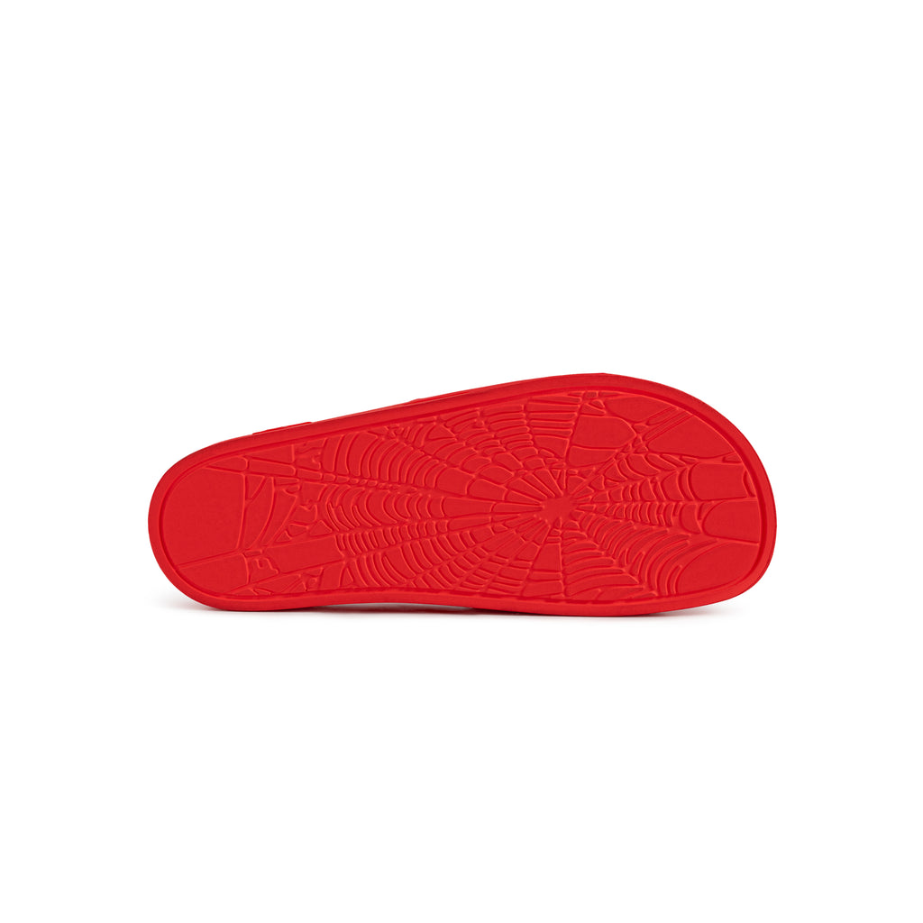 Red ENZO SLIDE 001 with a spider web treaded rubber sole.