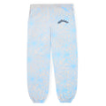 Gray 23oz fleece sweatpants with all-over light blue cracked web print and "sp5der" text.