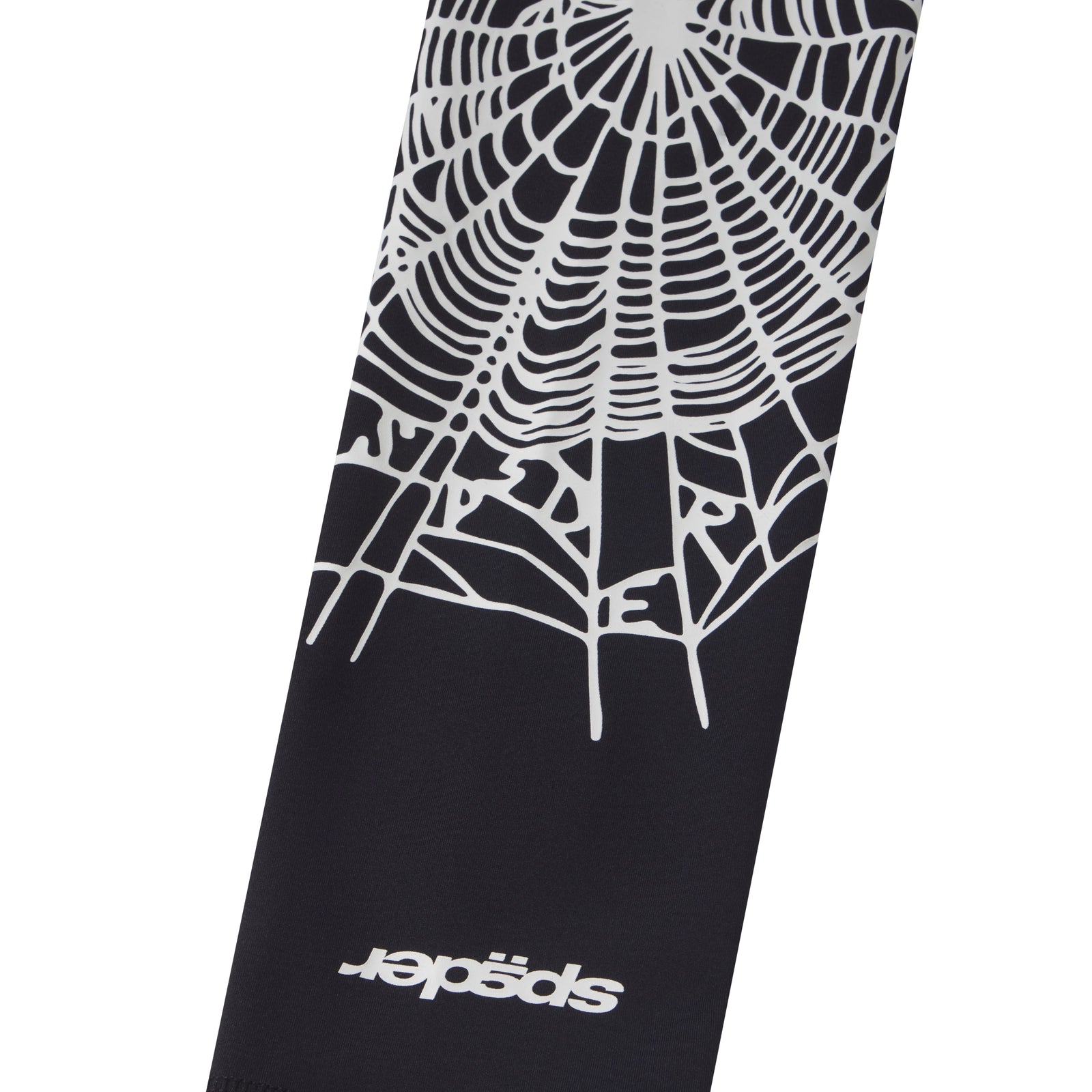 Black compression shooting sleeve featuring a white web graphic print and signature logo detail on breathable stretch fabric.