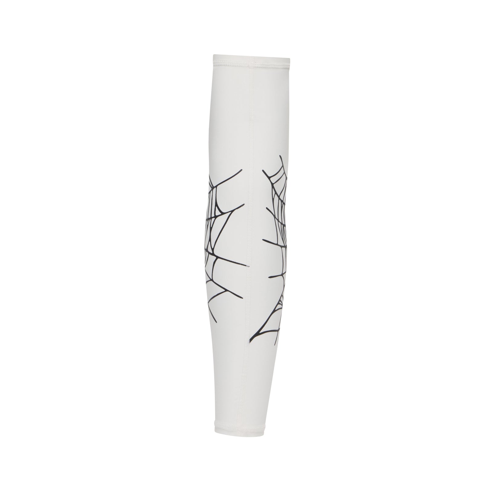 White compression shooting sleeve made of breathable stretch fabric featuring a black web graphic print.