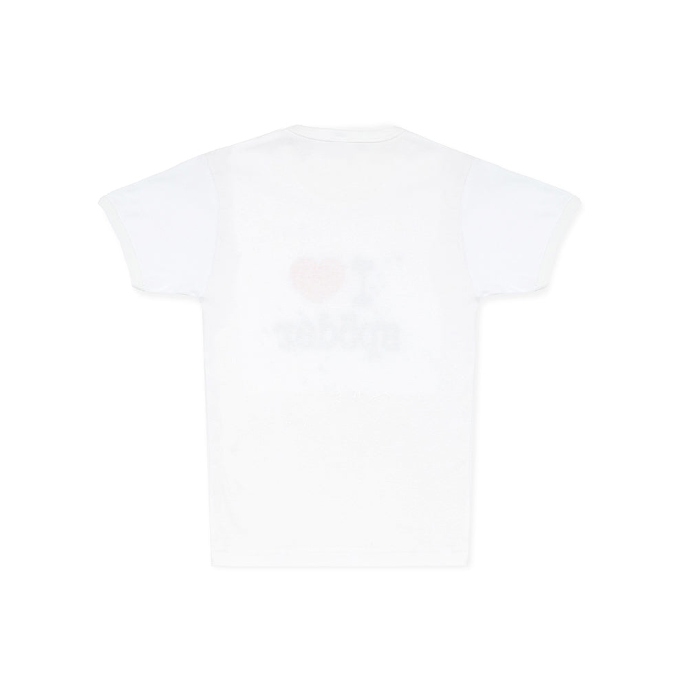 White 100% cotton I HEART SP5DER BABY TEE, cropped fitted style, back view.