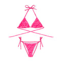 Pink Five Star Bikini set with triangle top and tie-side bottom, featuring rope ties and "SP5DER" logo.