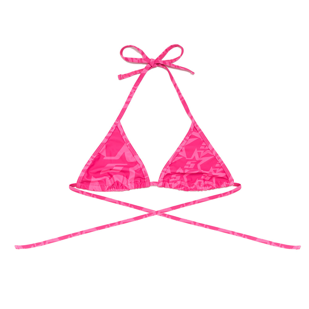 Pink Five Star Bikini triangle top with rope ties and subtle star print.