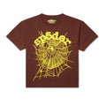 Brown 100% cotton standard fit tee with a yellow OG web print on the front.