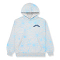 Gray AOP WEB HOODIE with light blue cracked web print and "SP5DER" text on chest.