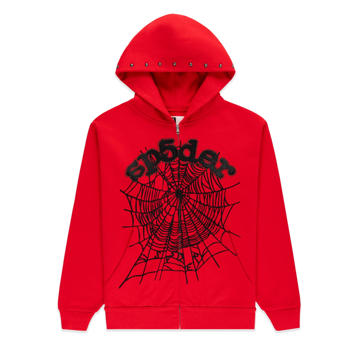 RED OG WEB STUDDED ZIP HOODIE