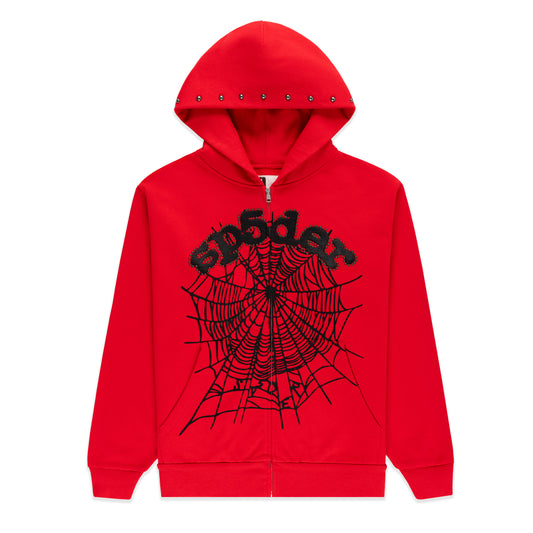 RED OG WEB STUDDED ZIP HOODIE