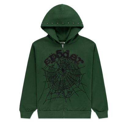 GREEN OG WEB STUDDED ZIP HOODIE