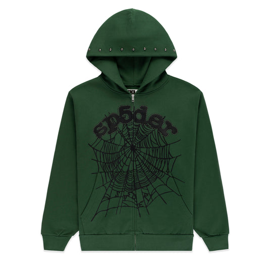 GREEN OG WEB STUDDED ZIP HOODIE