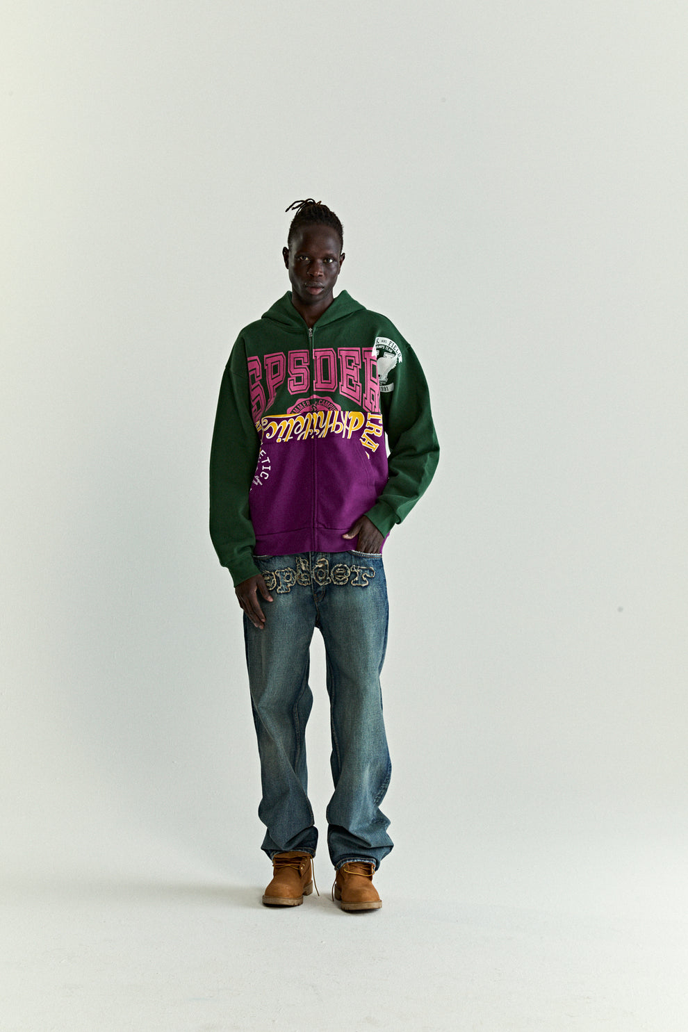 GREEN CAMPERS FIELD ZIP UP HOODIE ON MODEL