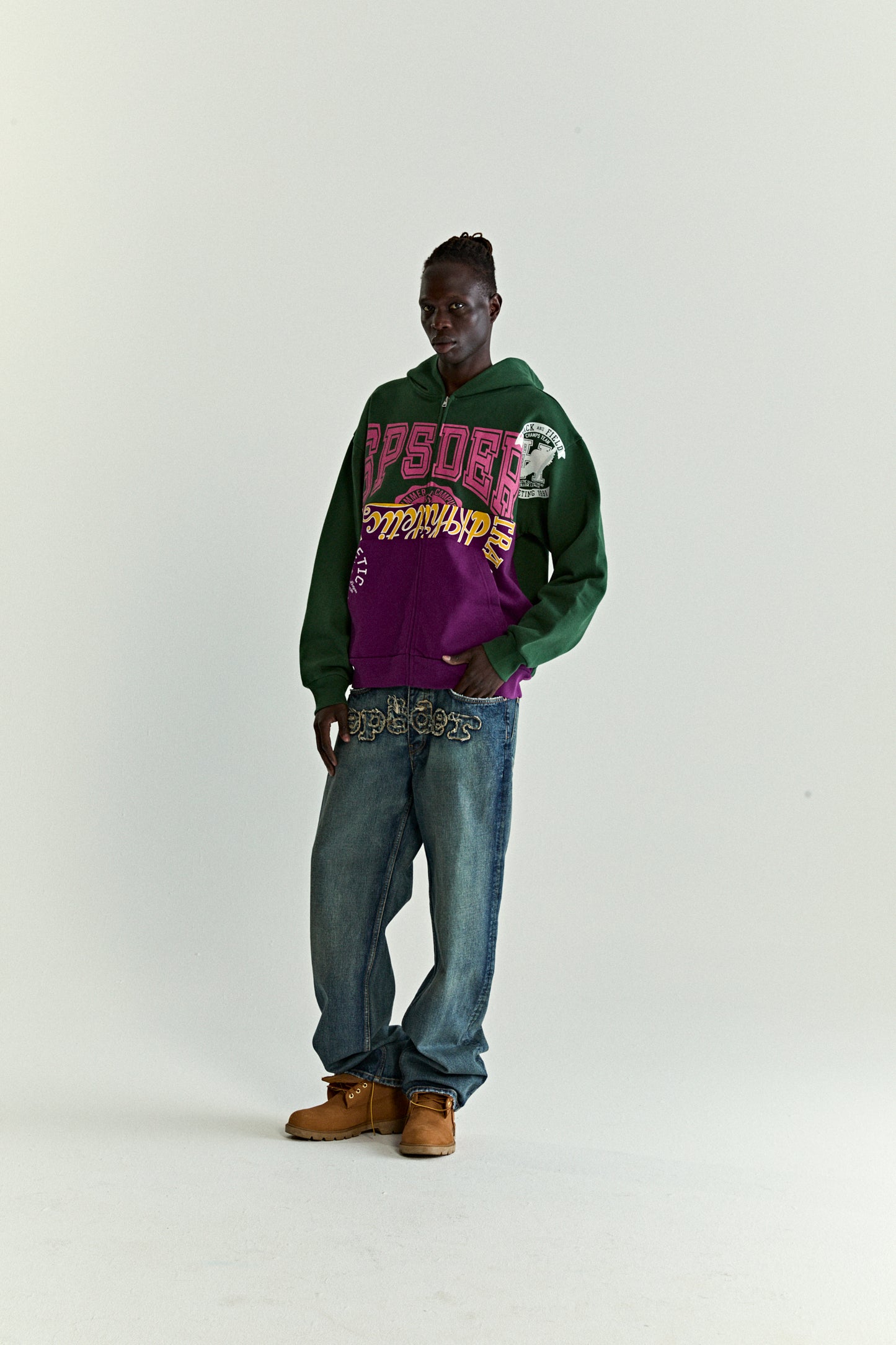 GREEN CAMPERS FIELD ZIP UP HOODIE ON MODEL
