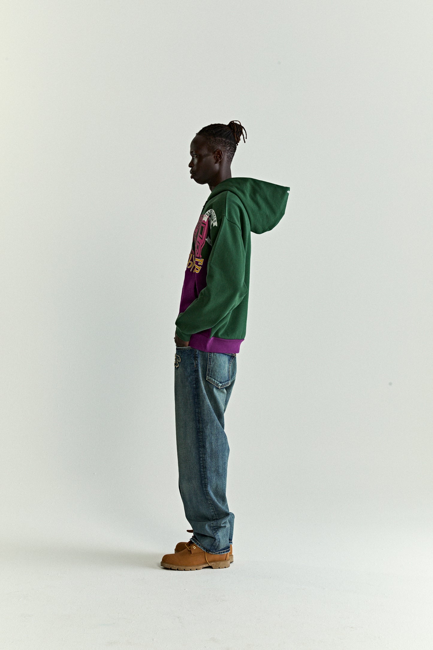 GREEN CAMPERS FIELD ZIP UP HOODIE ON MODEL
