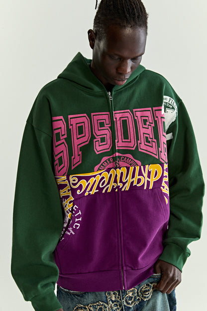 GREEN CAMPERS FIELD ZIP UP HOODIE ON MODEL