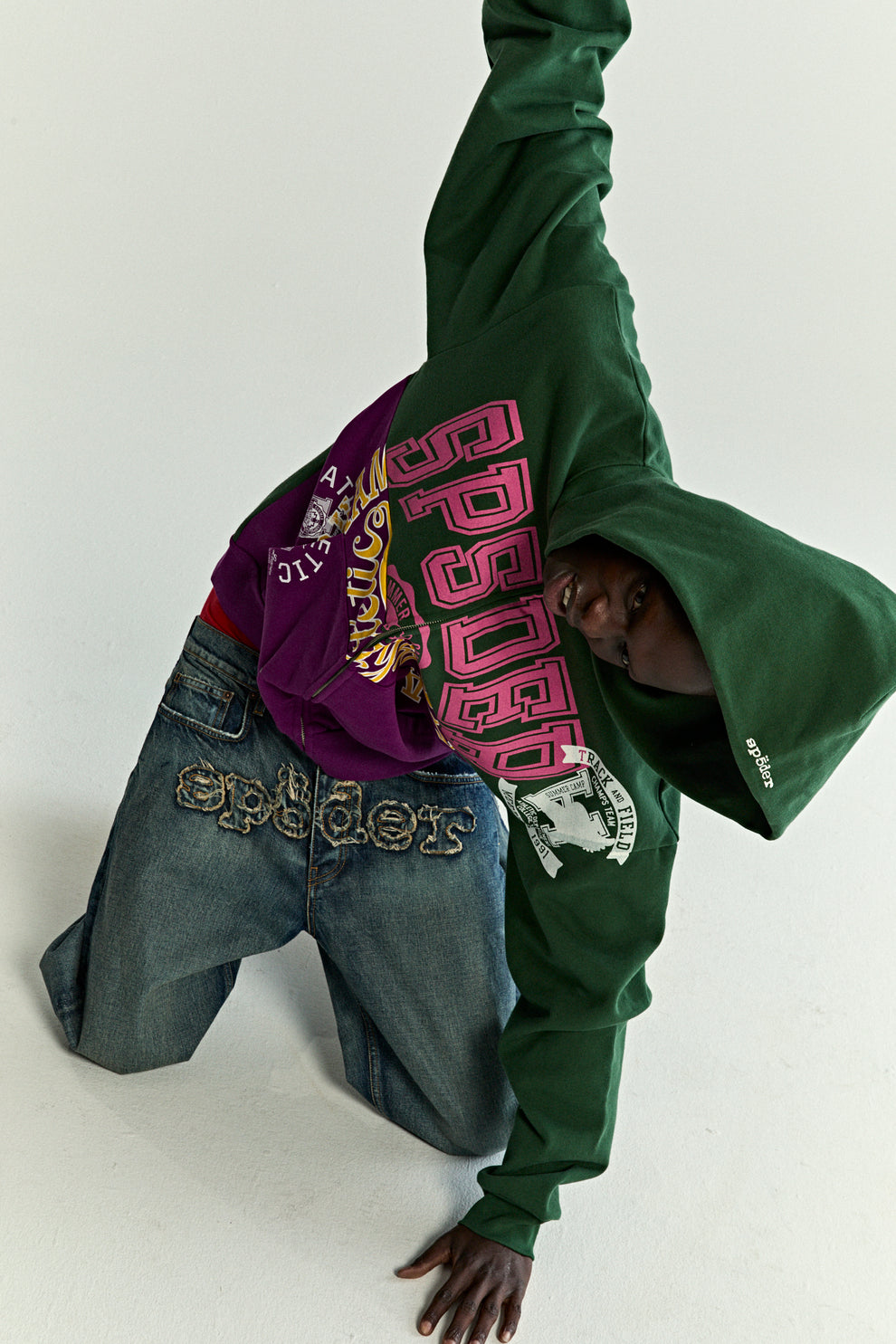 GREEN CAMPERS FIELD ZIP UP HOODIE ON MODEL