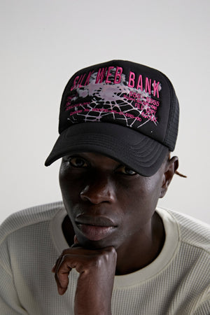 BLACK SILK WEB BANK TRUCKER ON MODEL