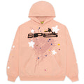 SP5 Bellini Hoodie in peach 23oz fleece with black SP5 puff print, web, and star designs.