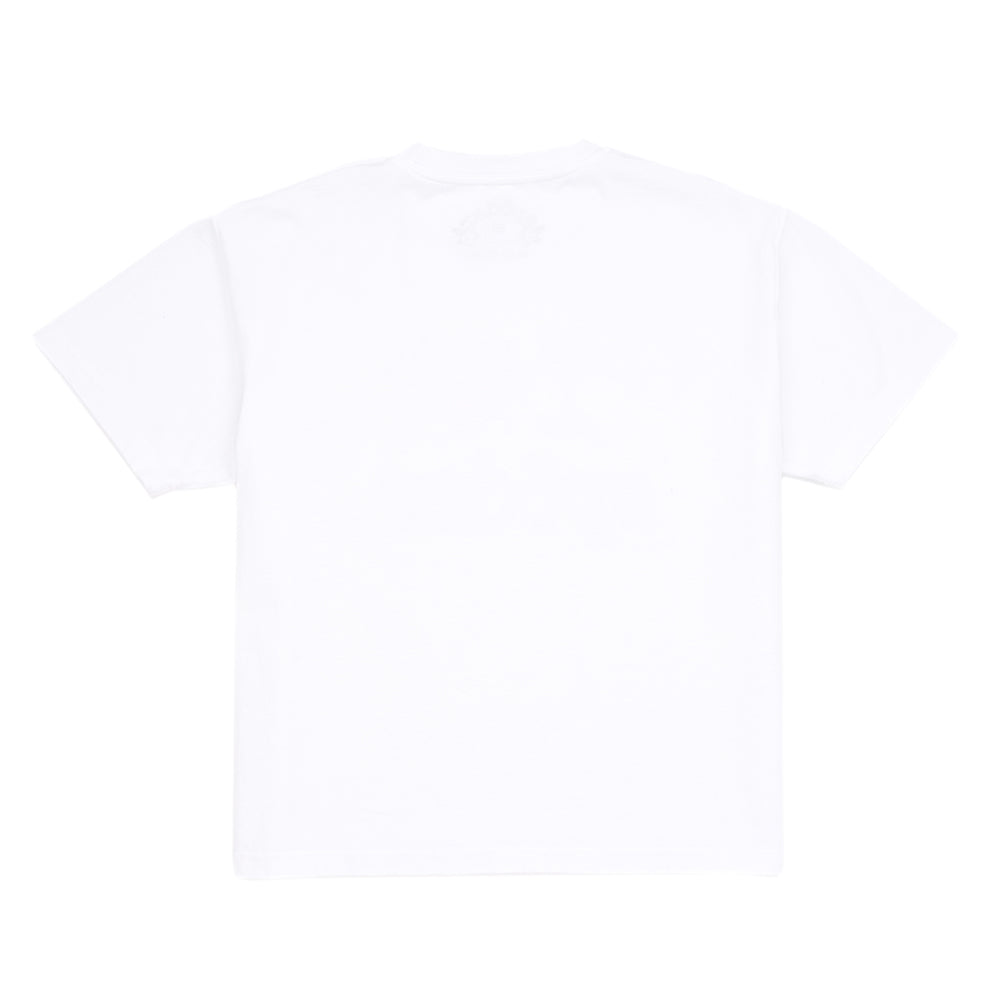White 100% cotton Souvenir Tee, standard fit, back view.